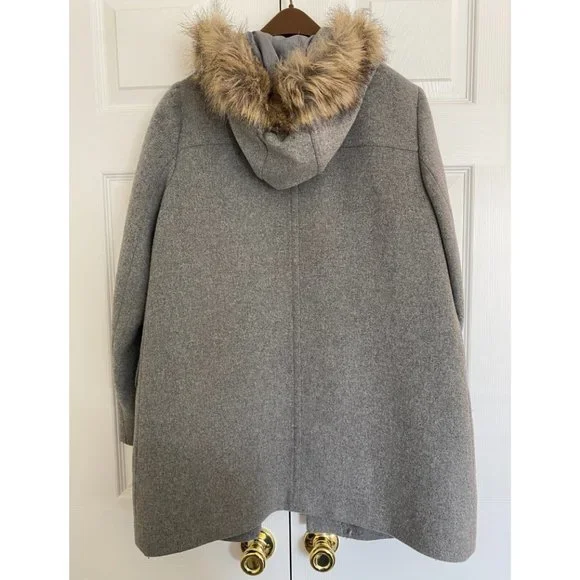 JCrew Wool Blend Faux-Fur Hooded Coat - Slate Gray - Size 8 - Discountinued - Picture 4 of 4